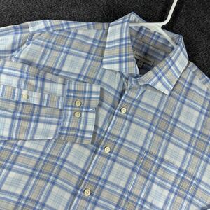 Peter Millar Button Down Shirt Mens XL Extra Large Blue Plaid Cotton Long Sleeve